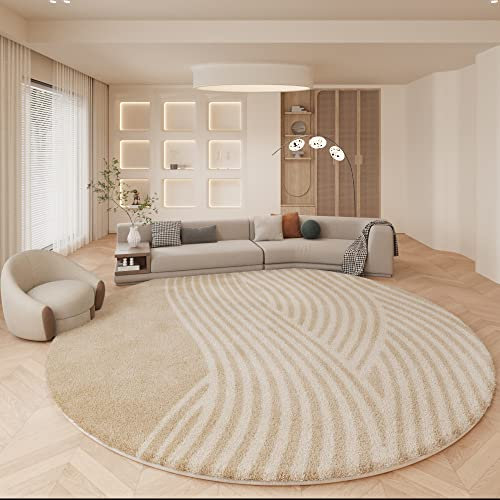 Tospass Teppich Rund 160 cm Hochflor Beige Weiß Wohnzimmer Kurzflor Flauschig Waschbar Modern Boho Teppich für Schlafzimmer Deko Kinderzimmer Küche Outdoor Carpet