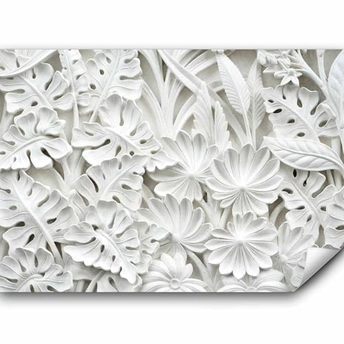 murando - Fototapete Premium-Vlies Flur weiß Blätter, 400x280 cm, 3D-Effekt | Premium-Vliesstoff, Full HD Druck, hochwertige Verarbeitung fürs Wohnzimmer, schnelle Montage, lichtbeständig, geruchsfrei