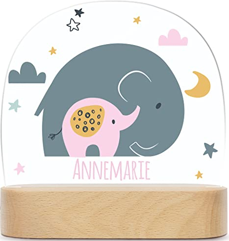 GRAVURZEILE Personalisiertes LED Nachtlicht für Kinder - Elefant Design - Personalisiert mit Namen - Nachttischlampe für das Kinderzimmer - Geschenk für Kinder & Babys - Baby Geschenk - Rosa