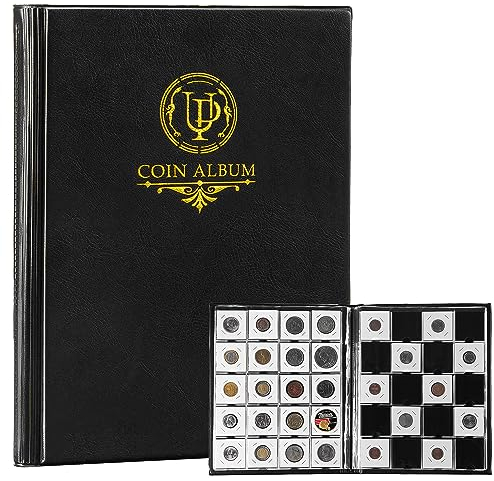 Uncle Paul Sammelalbum mit 200 Fächern für Münzwurf – klassisches Sammelbuch mit großem Fassungsvermögen, Münzhalter für Briefmarken, Medaillen, Abzeichen, Schwarz CS46BK01