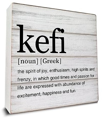 Griechische Kunst Kefi Definition Holzkiste Schild Leben Zitate Schreibtisch dekoratives Holzschild Home Office Dekor für Schreibtisch Tisch Regal 5 x 5 Zoll