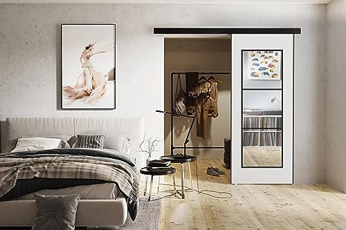 KIER FURNITURE TORI Schiebetür - Schiebetür Komplettset Schiene Komplettset Mit Tür – Zimmertüren Mit Zarge Komplett - B96xH205xT1,6 cm - Weiß