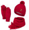 HEYO Damen Mütze Schal Winter Set | Gefütterte Strickmütze mit Bommel | Winterschal mit Fransen | Touchscreen Handschuhe (Weinrot)