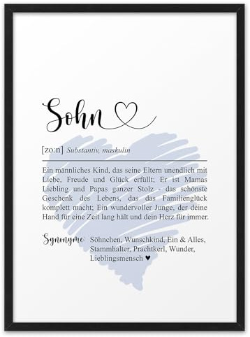 SOHN MIT HERZ | ABOUKI Kunstdruck | Sohn Geschenk Sohn Bild Sohn Poster Bester Sohn Geschenke für Sohn 18. Geburtstag Schulabschluss Volljährigkeit Auszug | Optional Personalisiert