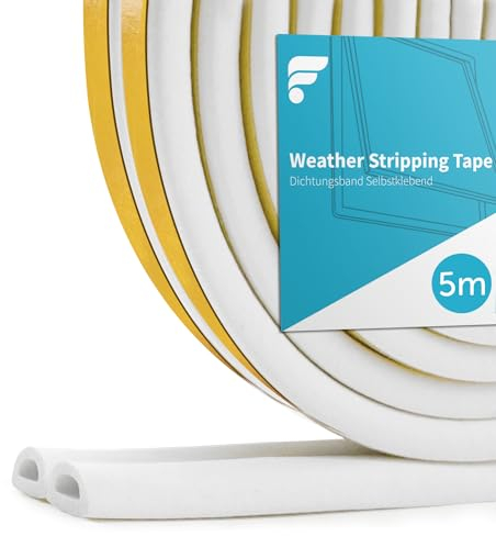 shinfly 5M Joint Fenetre Porte Isolation, 9mm(L) X 6mm(H) Joint de Porte d'Entrée anti Froid Mousse Adhésif Caoutchouc Calfeutrage Joint pour Isolante Froid, Bruit, Preuve de Collision (5M Blanc)