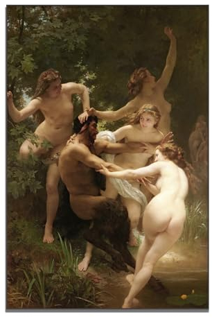 William Adolphe Bouguereau Kunstdruck – Poster mit Nymphen und Satyren, griechische Mythologie, Leinwand, Wanddekoration, weltberühmtes Gemälde-Poster, Badezimmer, Küche, Schlafzimmer, Wanddekoration,