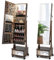 COSTWAY Schmuckschrank mit 3 Spiegeln, Schmuckspiegel verstellbar mit Schublade & Rollen & Leuchten, Spiegelschrank Schmuck abschließbar für Ketten Ohrringe Schminke, 42x35x159cm (Rustikales Braun)