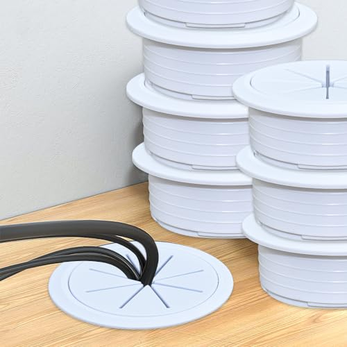 HEKOBAG 6 Piezas Pasacables de Escritorio, Cubierta de Orificio de Cable de plástica, Pasacables Redondos de Escritorio, Orificio para Cable Cubierta con 4 Bridas de Silicona, Pasacables Mesa Oficina