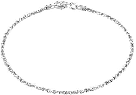 KISPER Solid 925 Sterling Silver Italian 1.5mm Diamond-Cut Twisted Braided Rope Link Chain Bracelet - for Men & Women with Lobster Clasp - Made in Italy, 7