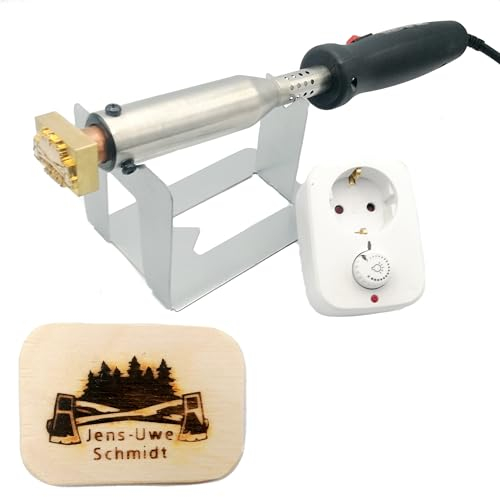 elektrischer Brandstempel mit deinem Schriftzug im Motiv Axt für Holz, Leder, Pappe - personalisiertes Brandeisen, individueller Brennstempel in 80 x 32 mm