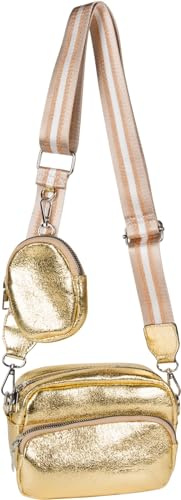 styleBREAKER Damen Umhängetasche Rechteckig 2-Teilig | 17x14x6 cm Crossbody-Bag, 2 Hauptfächer mit Zipper, 80-124 cm anpassbarer Gurt mit Muster, kleine ovale Börse (8x11x2 cm).