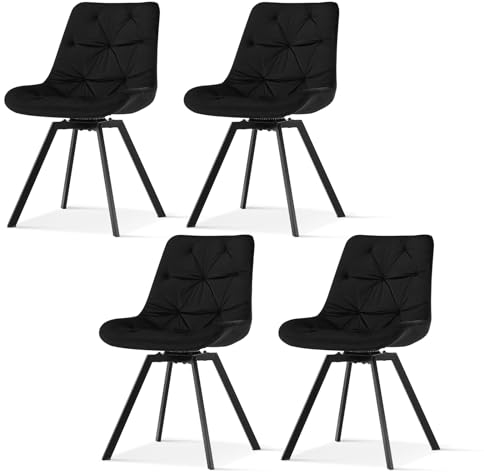 TUKAILAI Esszimmerstühle drehbar 4er-Set, Küchenstuhl mit Samt, Polsterstuhl ohne Armlehnen, Drehstuhl mit Rückenlehne,Metall,Gepolstertem Sitz, für Esszimmer Wohnzimmer Küche Büro, Schwarz