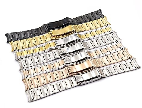 EDVENA 20 Mm Mittelgoldenes Massives Uhrenarmband Mit Gebogenem Ende, Schraubgliederverschluss, Stahlarmband, Kompatibel Mit Rolex OYSTER (Color : All rose gold, Size : For GMT)
