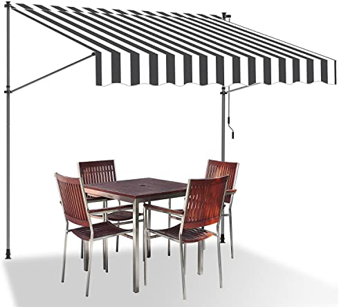 Eulenke Klemmmarkise Balkonmarkise 250 cm breit, Markise ohne Bohren mit Handkurbel, UV-beständig, Sonnenschutz und Wasserdicht, Weiß Grau