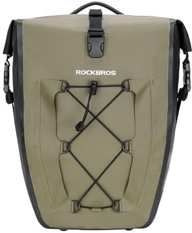 ROCKBROS Gepäckträgertasche Fahrradtasche für Gepäckträger 25L-32L 100% Wasserdicht Hinterradtaschen mit Tragegriff Grün
