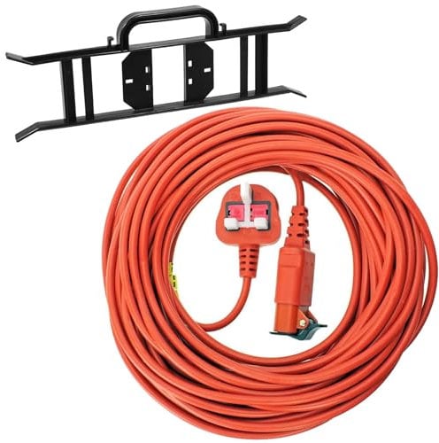 SPARES2GO 20 Metre Mains Cable & Lead Plug for Flymo Venturer 370 Turbo 300 320 350 Lawnmower (20m) + Bracket Tidy