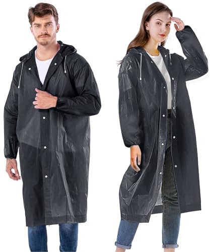 AOKITO Poncho de Pluie pour Femmes et Hommes - Imperméable Réutilisable et Étanche, Cape de Pluie en Matériau Eva Respirant pour la Randonnée, le Vélo, le Camping et les Voyages (Noir)
