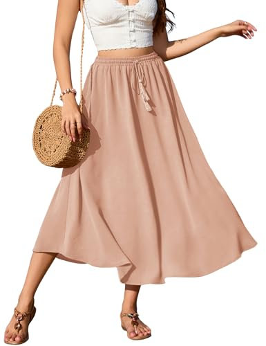 Zeagoo Röcke Für Damen Lang Rocke Hohe Taille Sommerrock Wickel Midiirock Mit Kordelzug Midi Skirt Strandrock Freizeitrock Khaki M