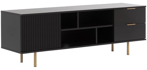 Marmex Nubia 06 TV-Schrank, TV-Tisch, Fernsehschrank, TV-Lowboard 150x52x41, TV-Board TV-Bank mit Schubladen, mit offenen und geschlossenen Fächern, für Wohnzimmer, in Zwei Farben (schwarz+goldbeige)