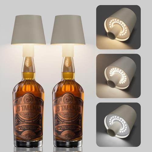 Aipsun 2x LED Tischleuchte mit Akku | Dimmbare akku Flaschenlampe IP54 Wasserdicht (Beige/Aluminium) | 2700K/4000K/6000K Farbtemperatur, 3W | Für Innen & Außen, Bar, Restaurant, Terrasse