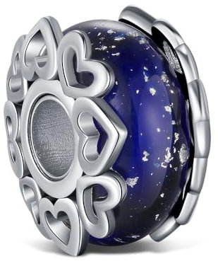 KEQ Abalorio ondulado de cristal de Murano, Colgante Transparente para Pulsera y Cadena para Mujer, Flor Charms de Plata 925,Abalorio Compatible Pandora Gnoce y Trollbeads (cariñoso)
