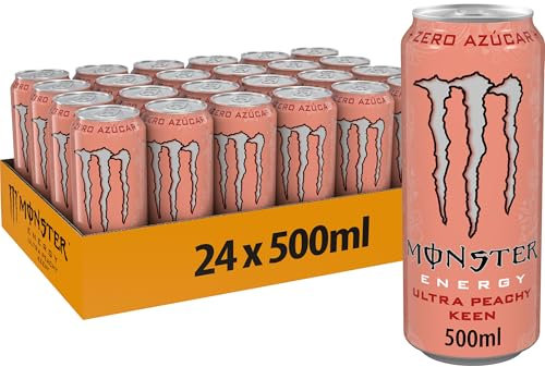 Monster Energy Ultra Peachy Keen, Bebida energética sin Azúcar, Pack 24 latas de 500 ml