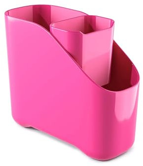 Zeal Worktop Sink Tidy Organiser, Cutlery and Utelsil Pot Drainer, Neon Pink