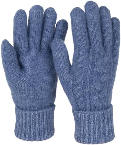styleBREAKER Damen Strickhandschuhe mit Zopfstrickmuster, warme Winter Fingerhandschuhe, vielseitige Farben 09010051, Farbe:Jeansblau