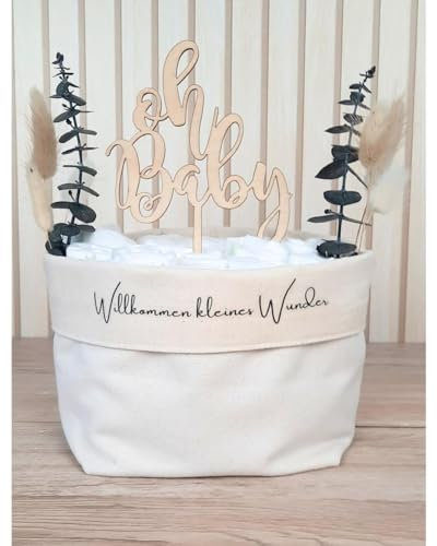Nappy Bag, Made in Germany, Handmade Nappy Cake + Wooden Cake Topper, Baby Gift and Gift for Birth