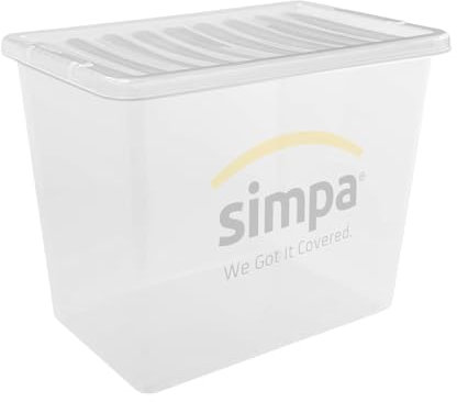 simpa 80 Litre 80L Stackable Plastic Storage Box with Clear/Black Lid - 47cm (H) x 60cm (L) x 40cm (W) - Single Box