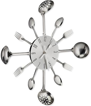 hausleben Wanduhr Küche | Design-Uhr aus Edelstahl im Küchenbesteck-Look | Dekorative Uhr für Restaurant & Wohnzimmer | 35 cm Durchmesser