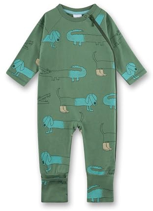 Sanetta Baby-Strampler grün Dackel & Krokodil | Praktischer und bequemer Strampler aus 100% Baumwolle für Jungen.
