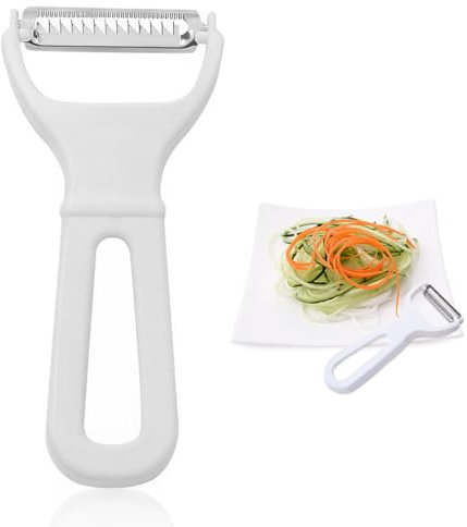 1 pezzo Pelaverdure alla julienne,taglia verdure julienne taglia carote julienne pela patate e verdure taglia patate julienne tagliaverdure,Lama in acciaio inox seghettata e punta(Bianco)