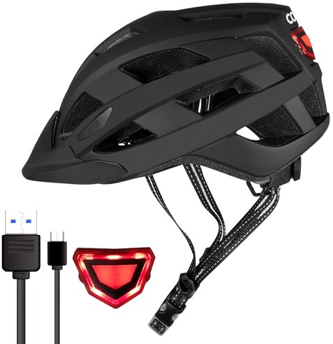 COOZi Cycling Helmet with USB Rechargeable LED Light – Teenage & Adult Mountain Bike Helmet for Men & Women, Safe Ride Road Cycle Helmet Light for Scooter, E-Bike and Bicycle (54–58cm)