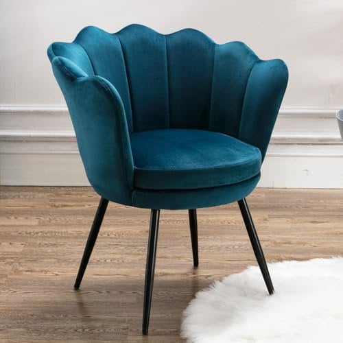 chairus Fauteuil de Salon Moderne Fauteuils Coquillage avec Pied Métal Fauteuil Coiffeuse Coussin Confortable pour Chambre/Salon (Bleu Sarcelle)