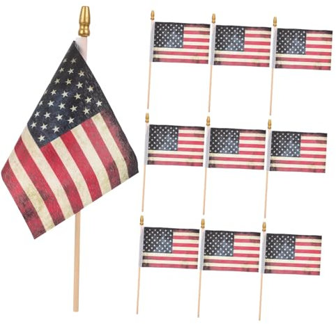 Lot De 10 Petits Drapeaux Américains Drapeaux Des États-unis Bâtons Pour Jardin Polyester