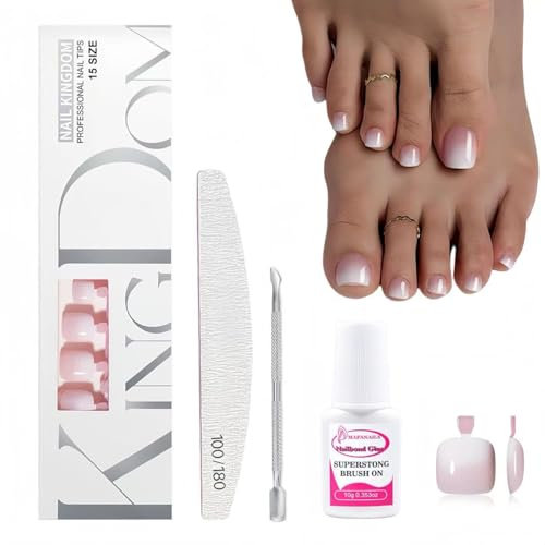 False Toe Nails - Square Press On Toe Nails Short - 120Pcs Pink Gradient Fake Nails Set - Glossy Full Cover Acrylic nails Press On - Natural Comfortable Stick On Toenails For Nail Art DIY