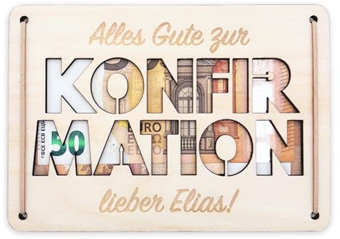 Geldgeschenk Konfirmation Junge Mädchen personalisierte Geld Verpackung Geschenk Konfirmationsgeschenk Geschenkkarte aus Holz 12x17 cm