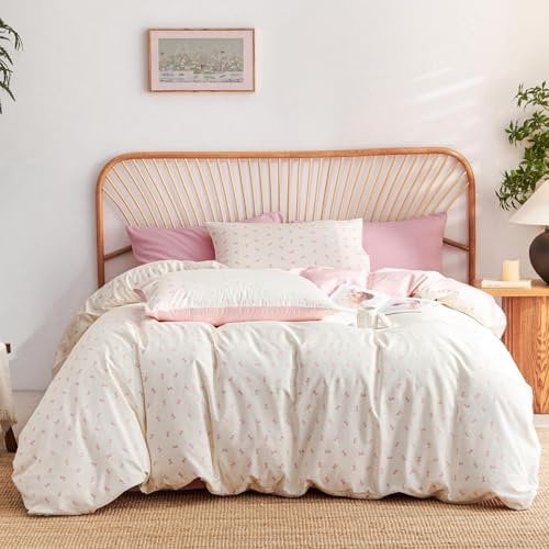 Tospass Baumwolle Bettwäsche 135x200cm Beige Rosa Schleife Mädchen Bettwäsche Set Fliege Teen Kinderbettwäsche Schleifenmuster Bettbezug mit Reißverschluss und Kissenbezug 80x80cm