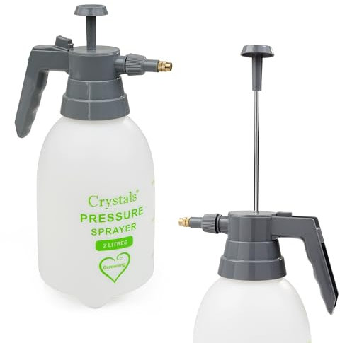 Crystals 2L Portable Pressure Spray Bottle with Adjustable Nozzle – Hand Pump Garden Water Sprayer – Heavy Duty Material Control Chemical Weed Killer Hand-Held Lawn Plant Sprayer – Gardening Tools