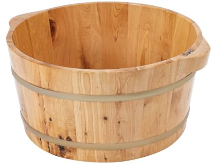 POTYYH Fußbadewanne aus Holz, Rund Fußbadeimer Fußwascheimer Fußbecken Fußbad Eimer für Familien, Fußbäder, Saunaräume und Hotels, 36.5x18cm