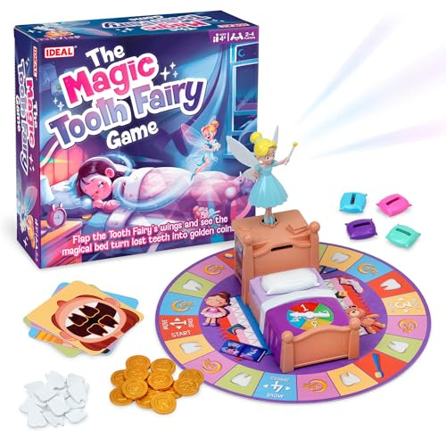 Ideal The Magic Tooth Fairy Game | Interactive Family Board Game for Kids & Adults | Flap the Fairy's Wings & Turn Teeth Into Gold Coins | Gift Idea for Birthday & Christmas | 2-4 players, Age 4+