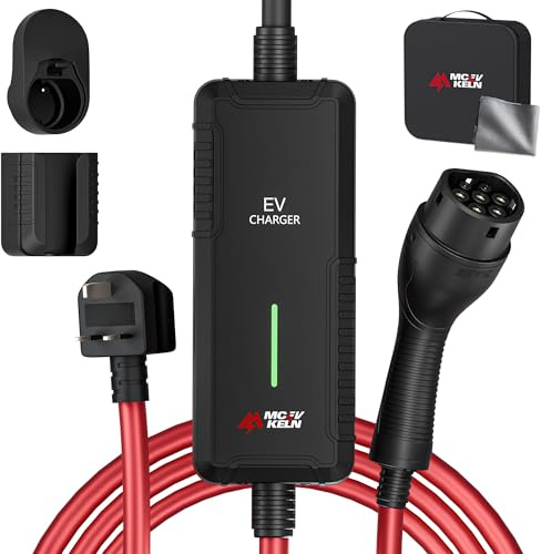 MCEVKELN Type 2 to 3 Pin EV Charger – 2.3kW 10m Home Charging Cable for Electric Cars, IP67 Waterproof, 10A with Overload & Earth Fault Protection, Compatible with All EVs & PHEVs (UK Socket)