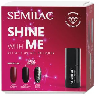 Semilac Shine With Me Set – 958 Jelly Blackberry, 959 Disco Black & 592 Jelly Cherry UV-Nagellack 7ml – Limitierte Edition, Jelly & Flash Effekte