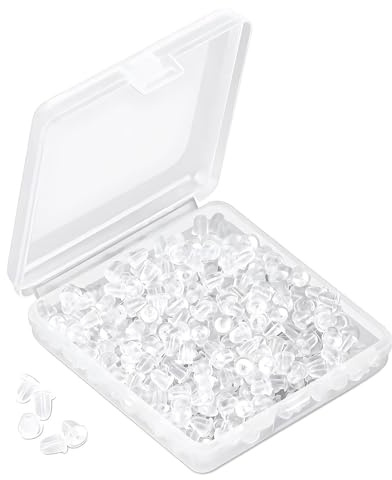 Ulvironte 300Pcs Clear Earring Backs, Silicone Earring-Backs, Tube-Bullet Earring Safety Backs, Locking Earrings-Back, Transparent Universal Soft Silicone Stud Ear Closures for Women Girls