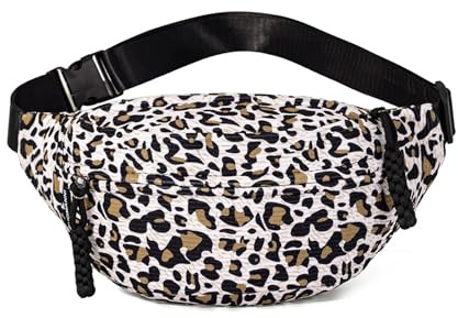 Bauchtasche Leopardenmuster | Bauchtasche Leo Print | Brusttasche Bum Bags aus Leopardenmuste | Waist Fanny Pack für Laufen Radfahren Camping Reise (Cremeweiß)