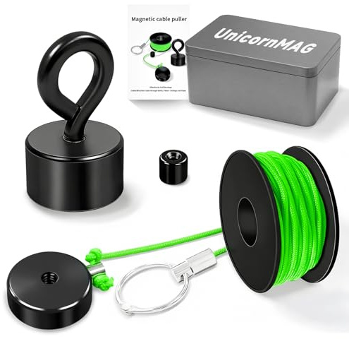 UnicornMAG Magnetisches Abzieher-Set, effizientes Fischband mit starkem Magnet zum Verlegen von Drähten, Koaxialkabeln und elektrischen Drähten hinter Wänden – Indoor/Outdoor Home Office