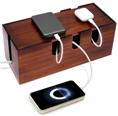 Cable Management Box, Minimalist Wooden Desk Cord Organiser, Multi-directional Opening Floor Cord Covers, Wi-Fi Router Box Hider for Living Rooms, Bedrooms, and Studies