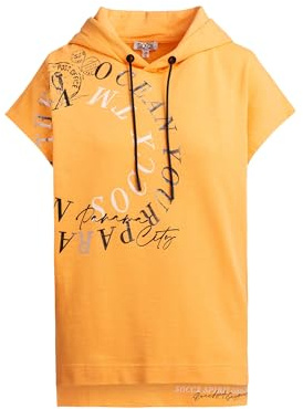 SOCCX Damen Ärmelloses Sweatshirt mit Kapuze und Artwork Fresh Mango, XXXL