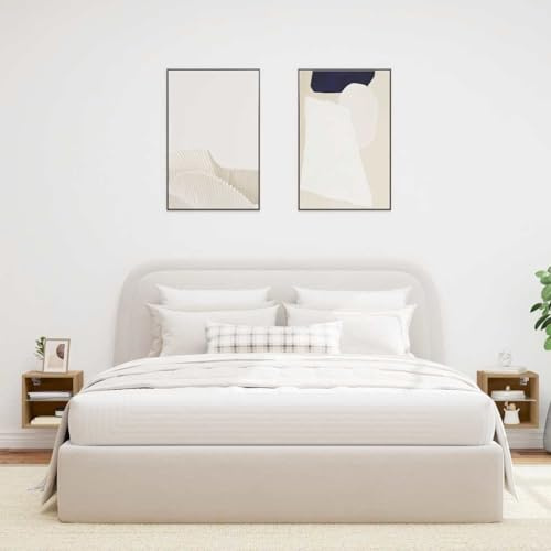 Bucmath Meubles TV muraux LED 2 pièces chêne Artisanal, Bois d'ingénierie, étagère en Verre, Meuble appoint pour Salon, Chambre, Bureau, Rangement Mural Compact